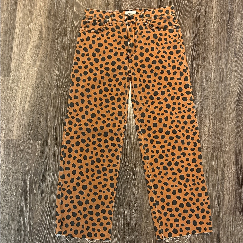 ASKK NY Slim Crop Wide Leg Animal Print Print Jeans